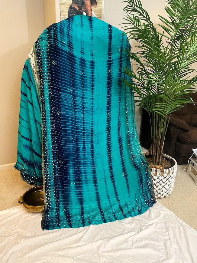 Designer Georgette saree with shibori prints and mirror and sequin work all over - Vibha By Veena