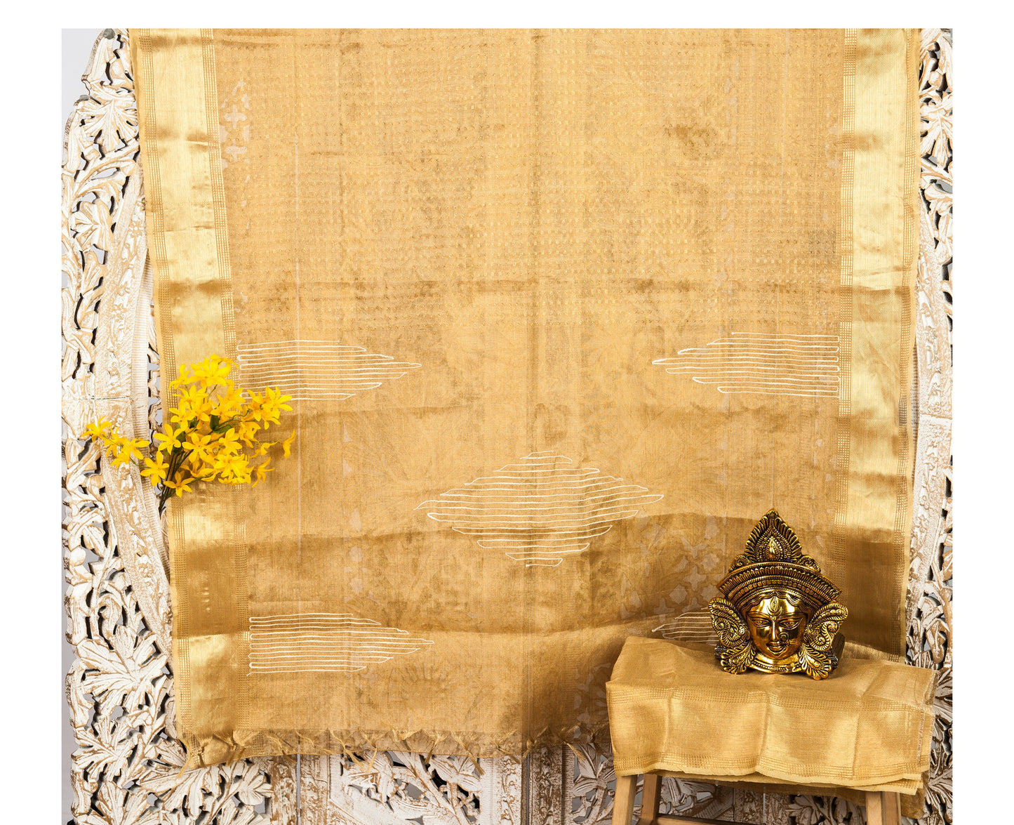 Linen Tissue Saree - Gold - Vibha By Veena