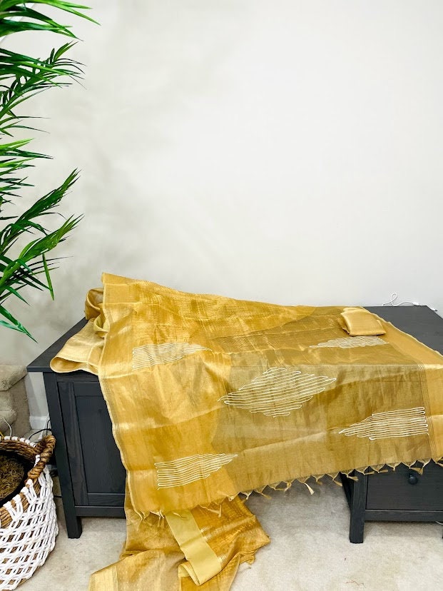 Linen Tissue Saree - Gold - Vibha By Veena