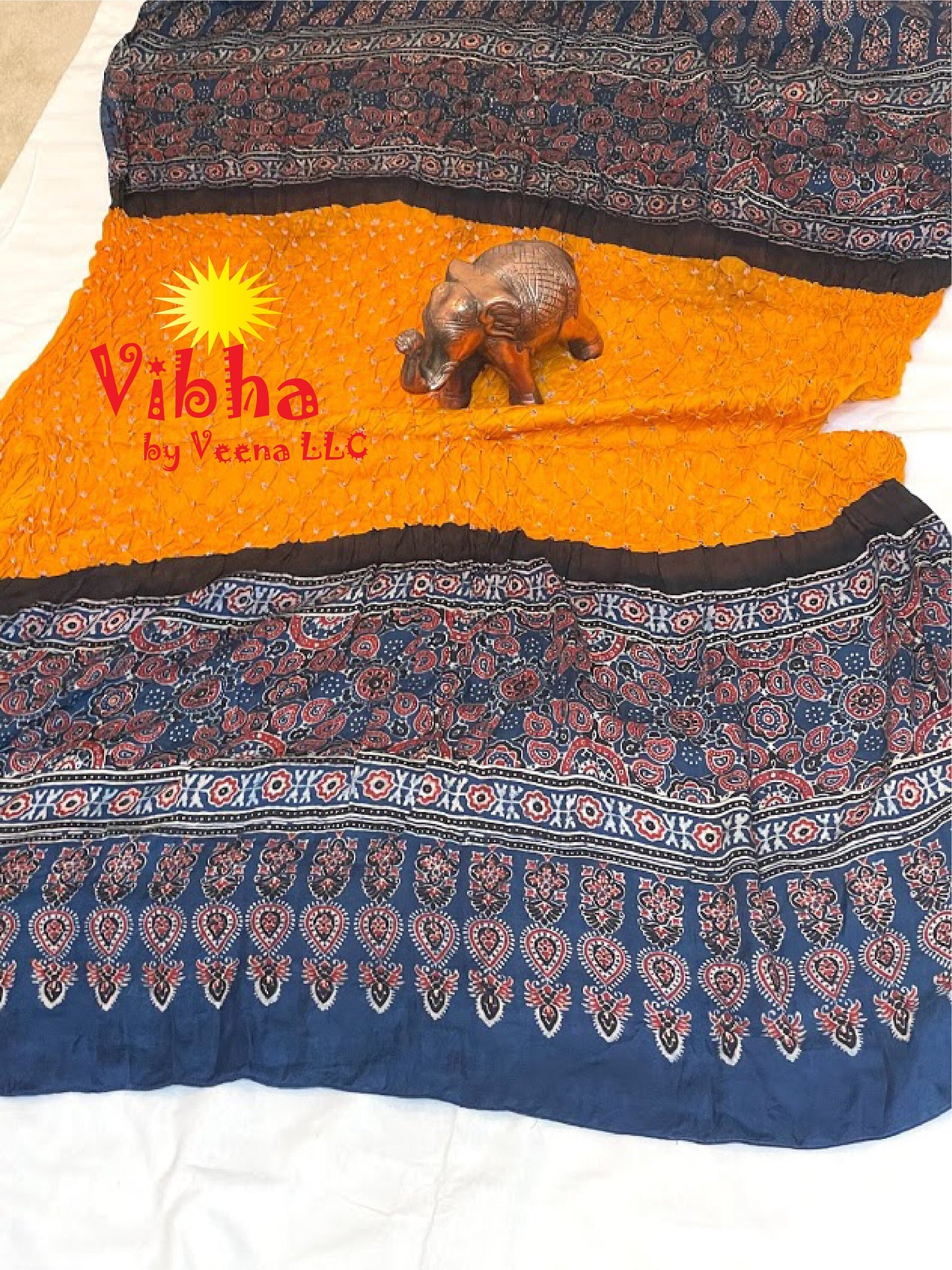 Modal silk dupatta with bandhani and Ajrakh - Vibha By Veena