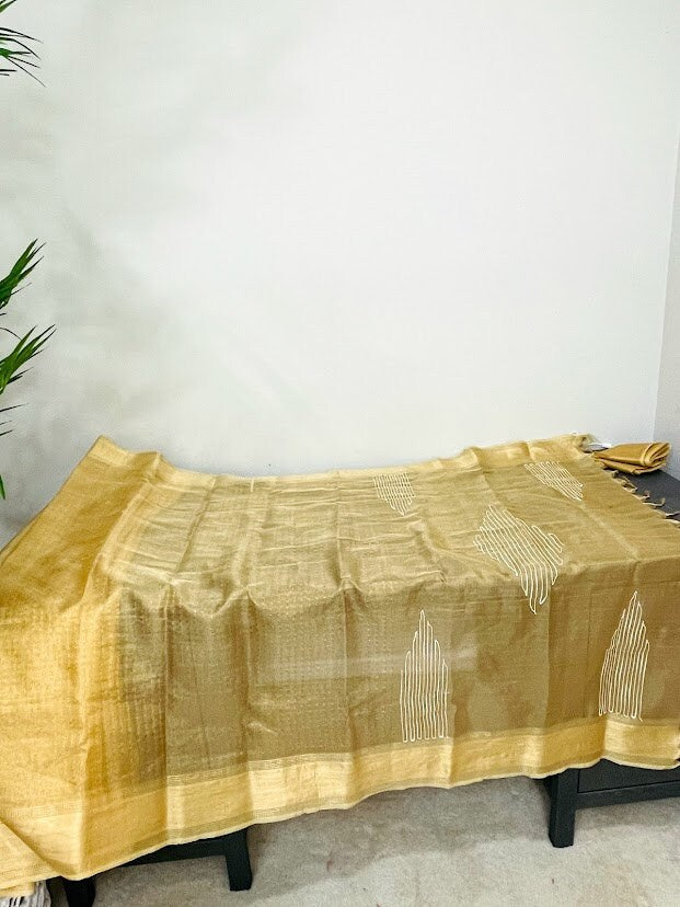 Linen Tissue Saree - Gold - Vibha By Veena
