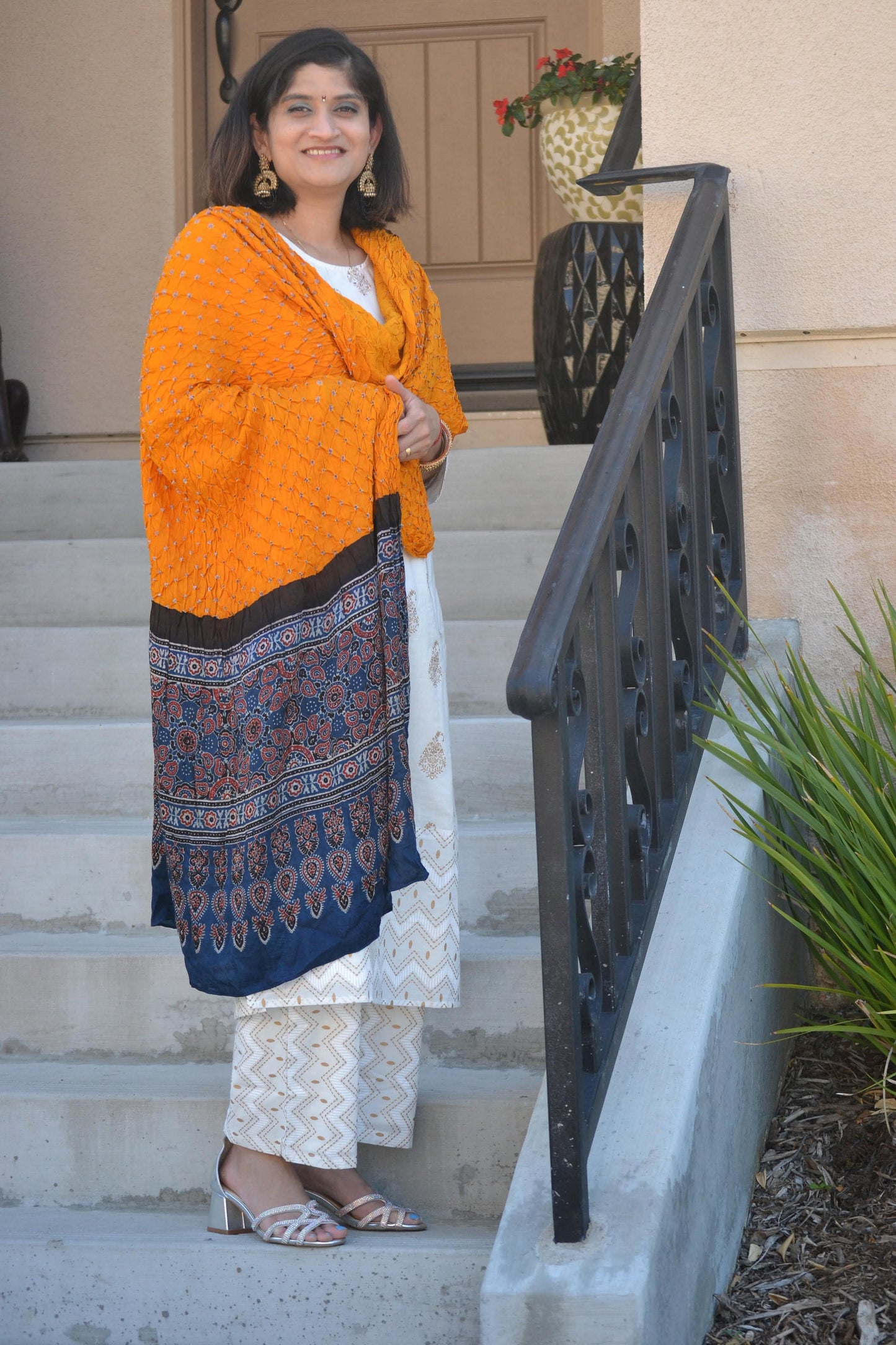Modal silk dupatta with bandhani and Ajrakh - Vibha By Veena