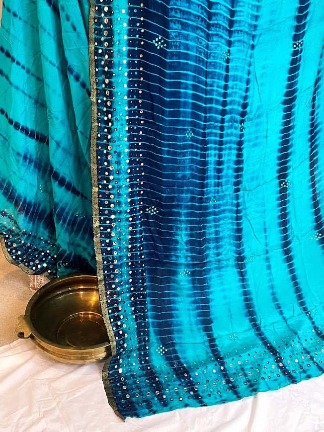 Designer Georgette saree with shibori prints and mirror and sequin work all over - Vibha By Veena