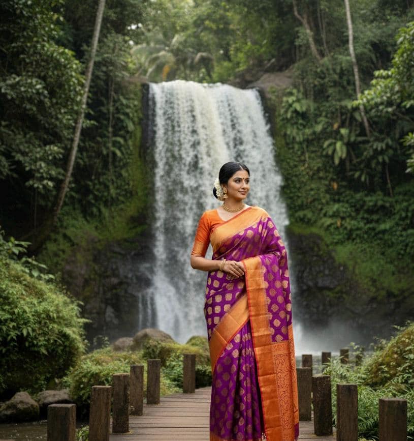 Semi banarasi saree in purple - Vibha By Veena