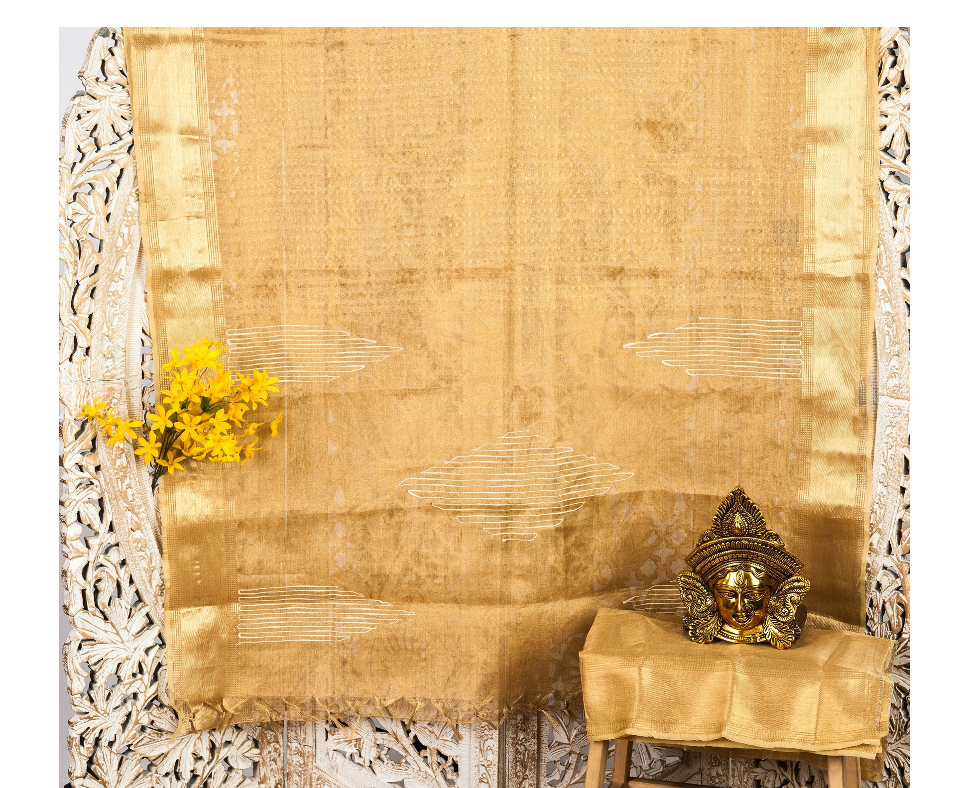 Linen Tissue Saree - Gold - Vibha By Veena