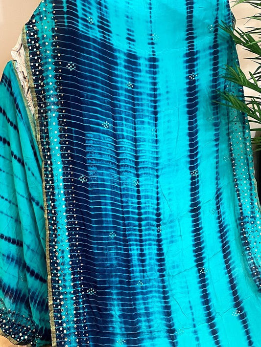 Designer Georgette saree with shibori prints and mirror and sequin work all over - Vibha By Veena