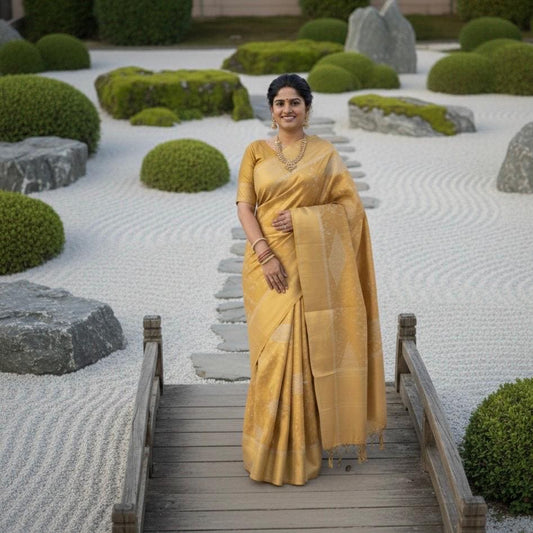 Linen Tissue Saree - Gold - Vibha By Veena
