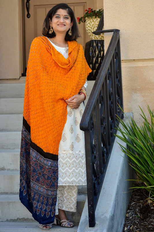 Modal silk dupatta with bandhani and Ajrakh - Vibha By Veena
